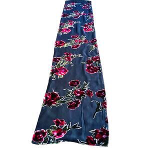 Elaine Gold silk & velvet burnout long scarf 2-side dramatic black & red roses